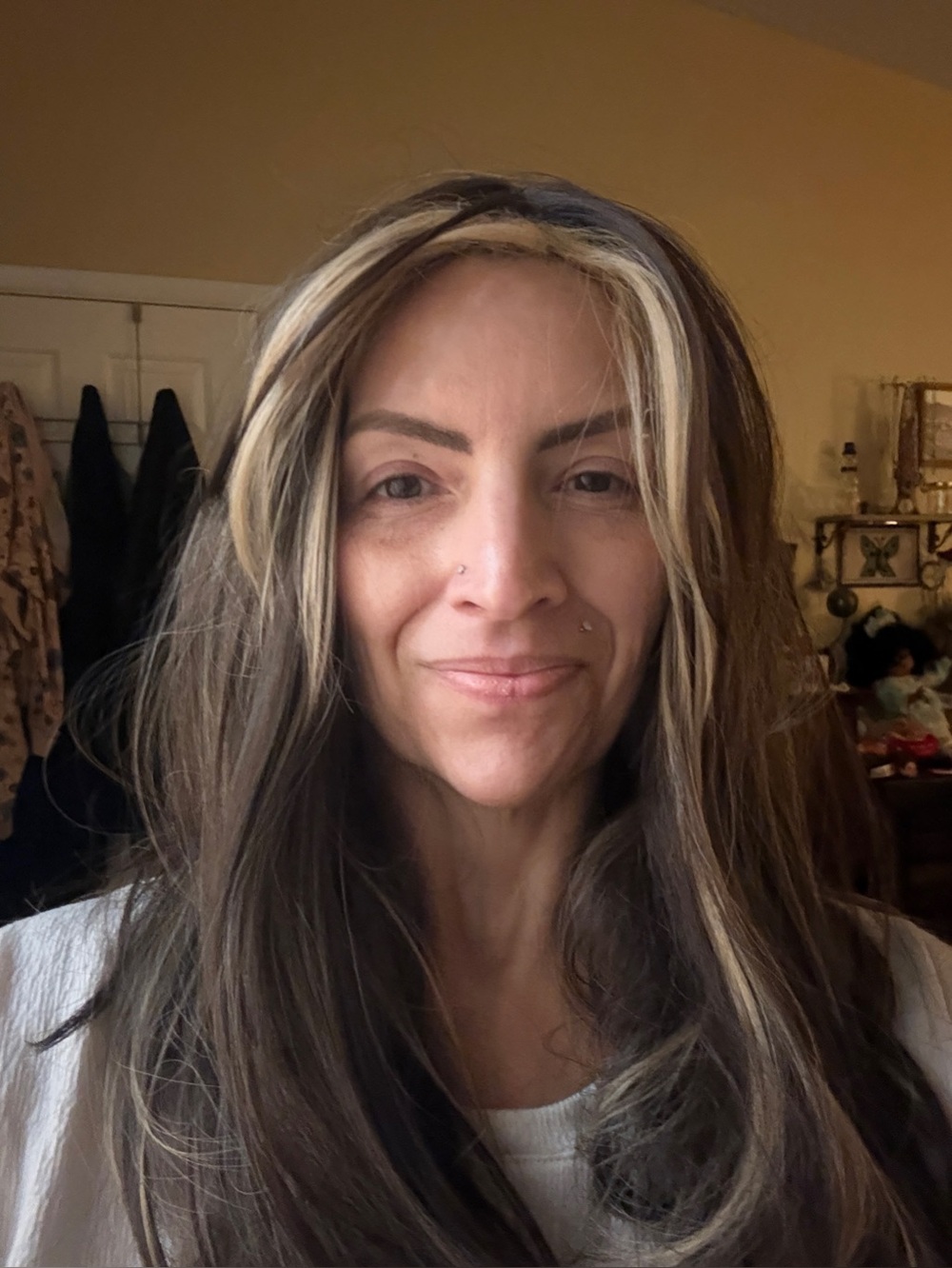 Women’s Long Synthetic Wig with Blonde Highlights - Brown/Blonde